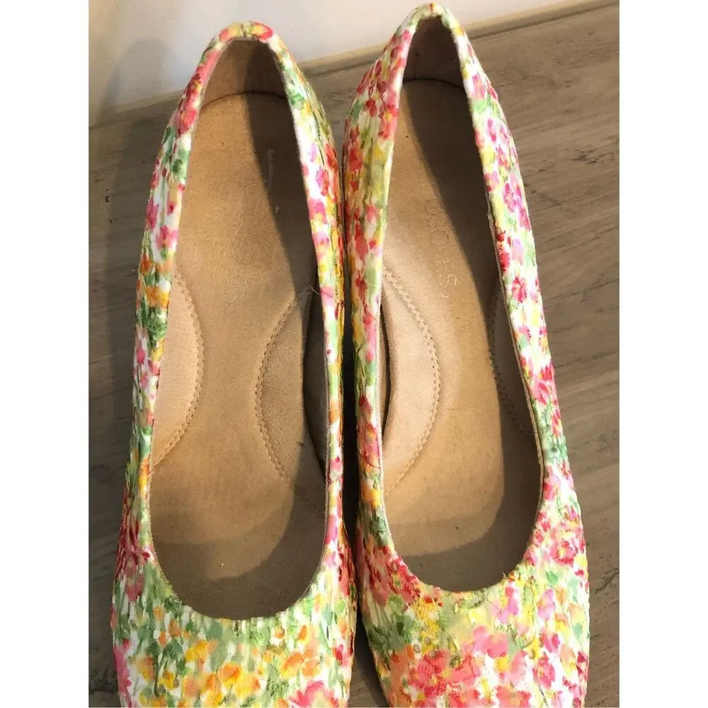 Aerosoles Plum Tree floral cork wedges Pump Sz 7.5 Cottagecore boho garden weddi